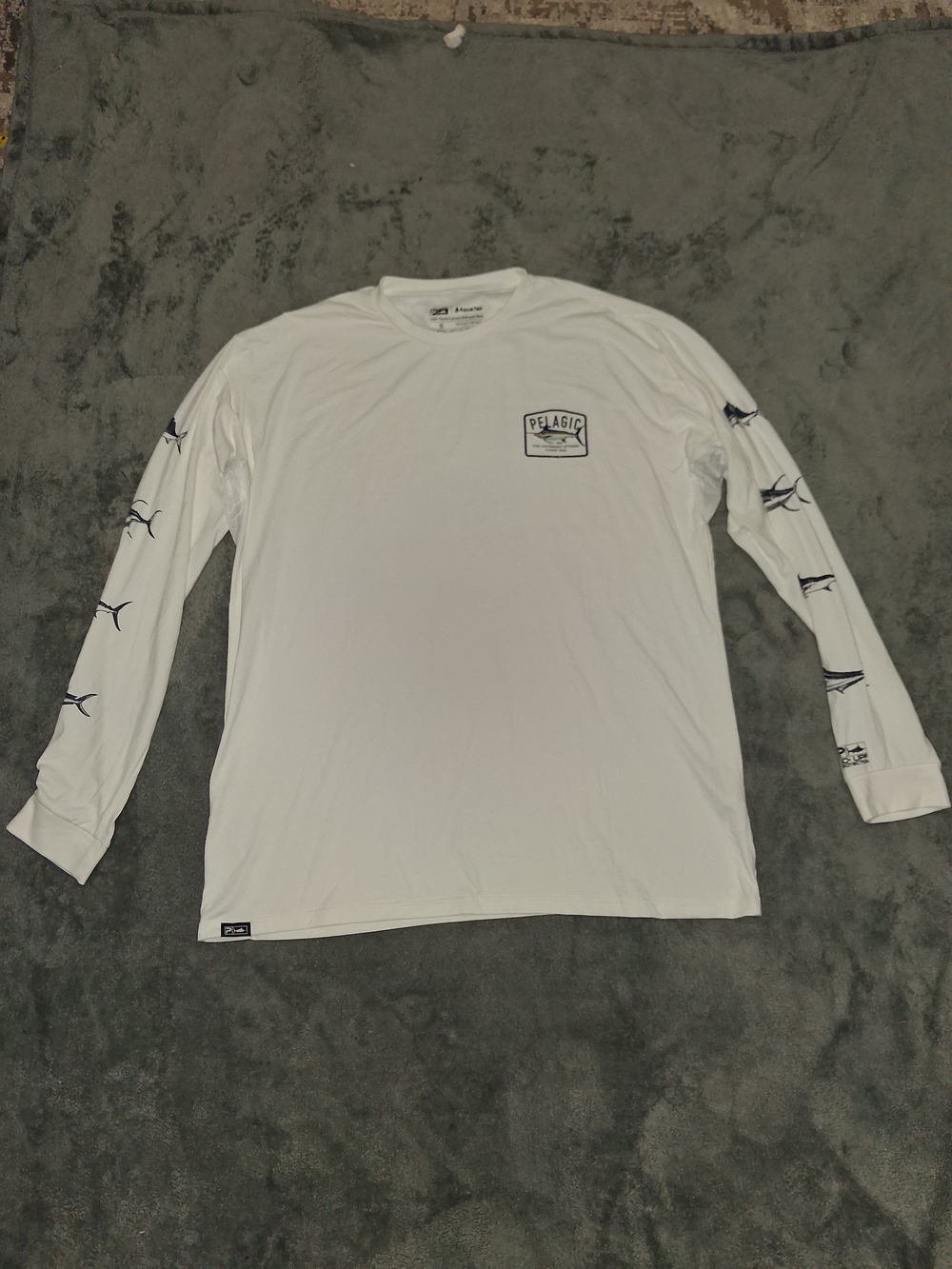 Pelagic Mens White Long Sleeve Performance Tee with Marlin Graphics